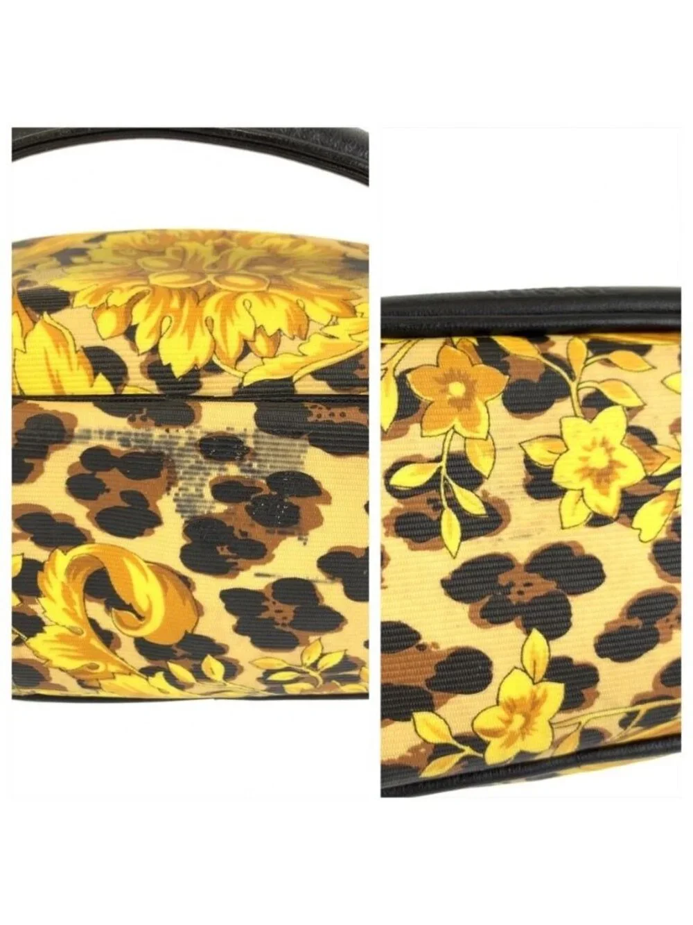 Versace Sunburst Leopard Print Yellow Black Gold Pouch Vanity
